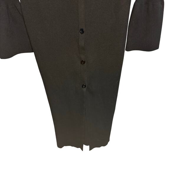 Paige Black Sundara Dress Midi 70s Bell Sleeves Winter Fall Ribbed Button Up XL - Picture 9 of 11